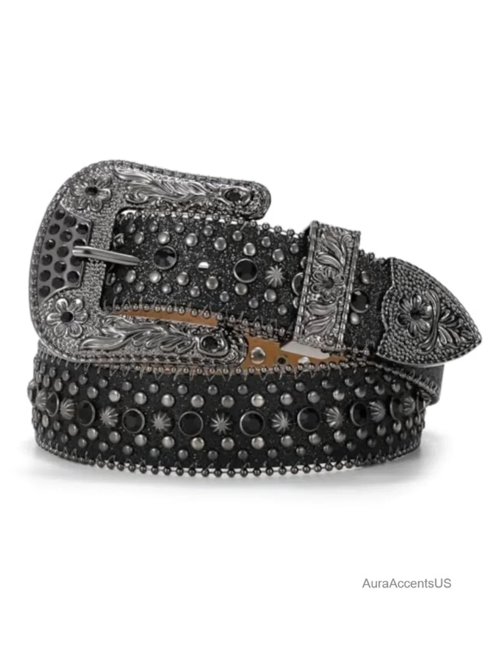 Rhinestone Belt for Women Men Western Cowboy Belt with Leather and Sparkling